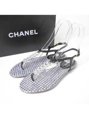 Chanel Sandals 10c CC Logo CC Ankle Strap Chain Thong 36